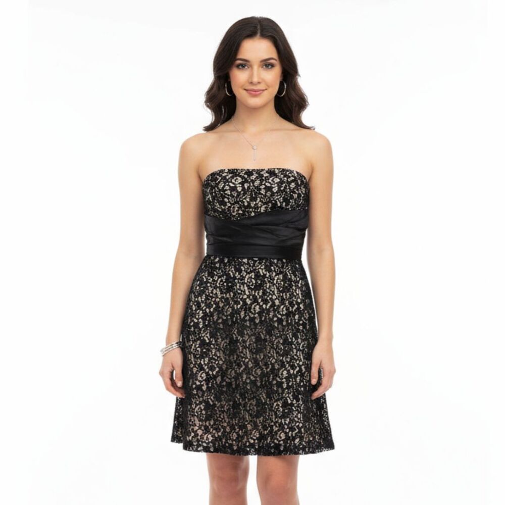 Black & Nude Lace Strapless Occassion Dress by White House Black Market 8